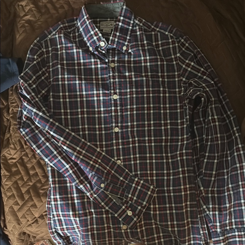 J. Crew Blue and Red Casual Button Down Shirt